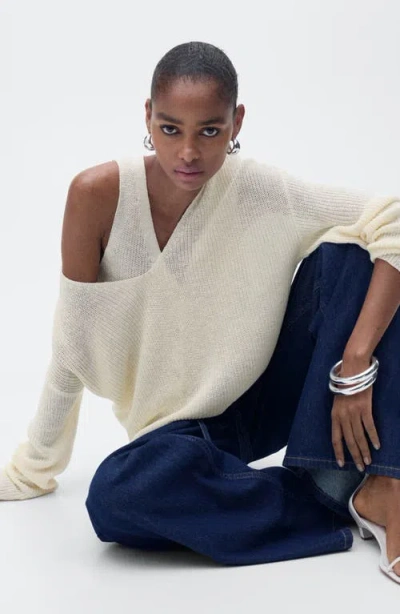 Mango V-neck Sweater In Neutral
