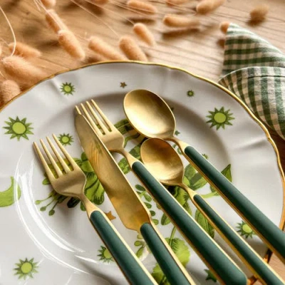 Mepra Fantasia Ice Gold Flatware  Set In Forest Green