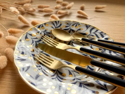 Mepra Fantasia Ice Gold Flatware  Set In Black