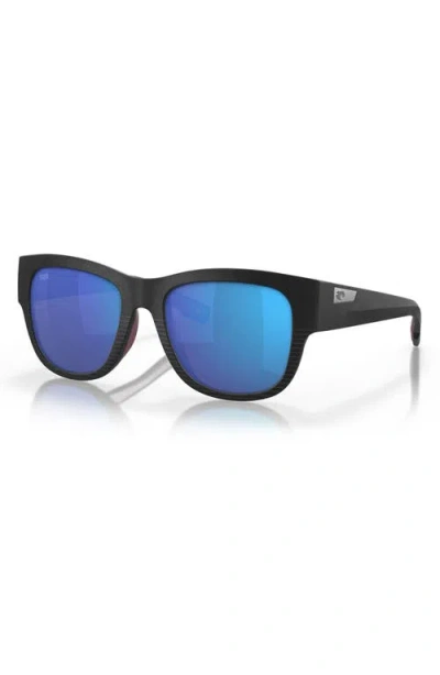 Costa Del Mar Caleta 55mm Mirrored Polarized Square Sunglasses In Net Black/gray Blue