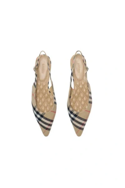 Burberry Check Birdie Slingback Ballerina Flats Women In Sand