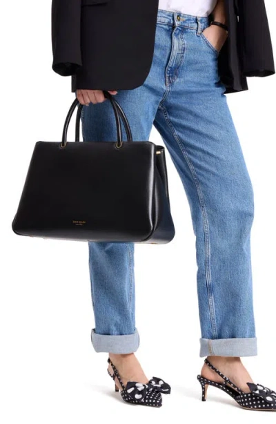 Kate Spade New York Large Grace Fine Grain Leather Satchel In Black