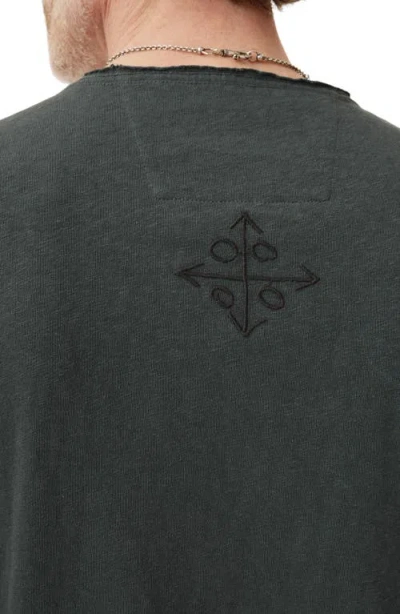John Varvatos Embroidered Raw Edge Notch Neck Organic Cotton T-shirt In Dried Sage