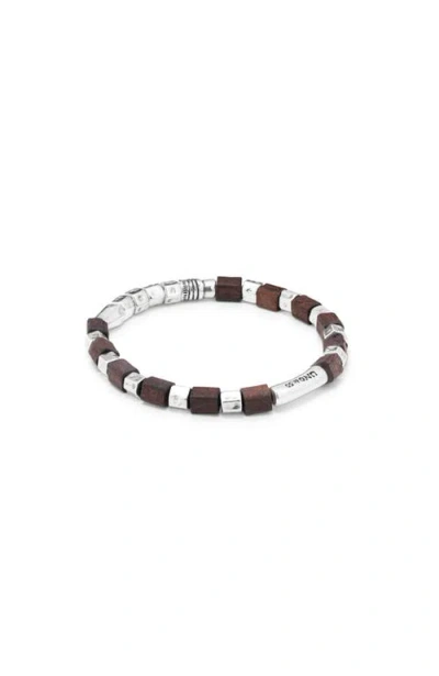 Unode50 Leather Bracelet With Sterling Silver-plated And Wooden Beads In Silver