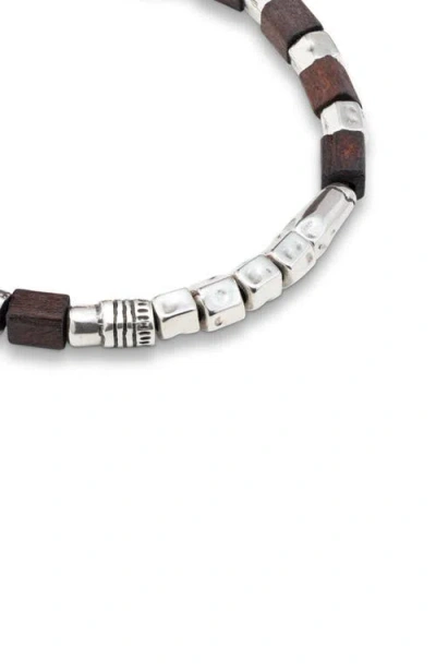 Unode50 Leather Bracelet With Sterling Silver-plated And Wooden Beads In Silver