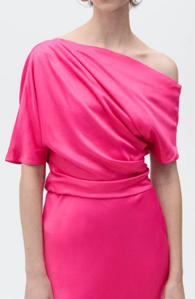 Mango Off The Shoulder Midi Dress In Pink