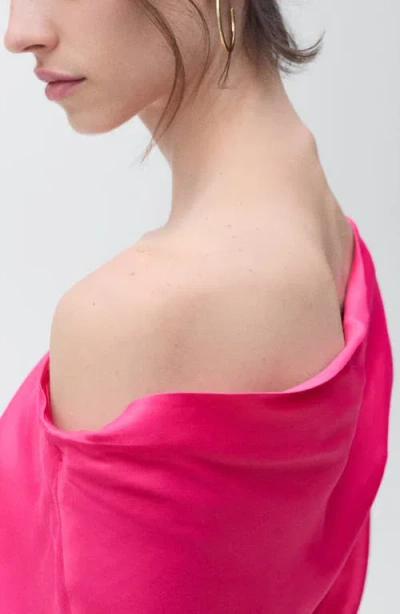 Mango Off The Shoulder Midi Dress In Pink