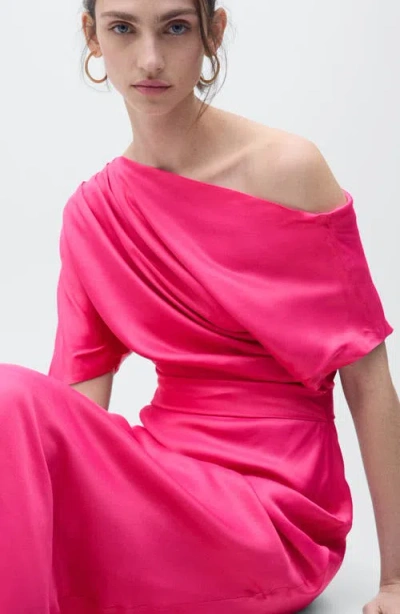 Mango Off The Shoulder Midi Dress In Pink