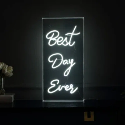 Jonathan Y Best Day Ever 11.75" X 23.63" Contemporary Glam Acrylic Box Usb Operated Led Neon Light, In White