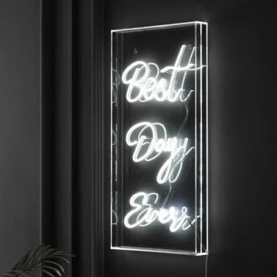 Jonathan Y Best Day Ever 11.75" X 23.63" Contemporary Glam Acrylic Box Usb Operated Led Neon Light, In White