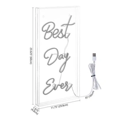 Jonathan Y Best Day Ever 11.75" X 23.63" Contemporary Glam Acrylic Box Usb Operated Led Neon Light, In White