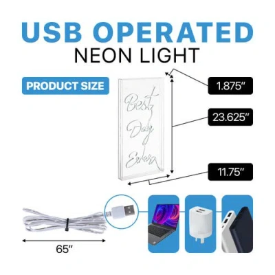 Jonathan Y Best Day Ever 11.75" X 23.63" Contemporary Glam Acrylic Box Usb Operated Led Neon Light, In White
