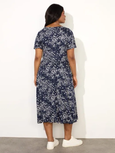 Live Unlimited Ditsy Jersey Flutter Sleeve  Wrap Dress In Navy Ditsy