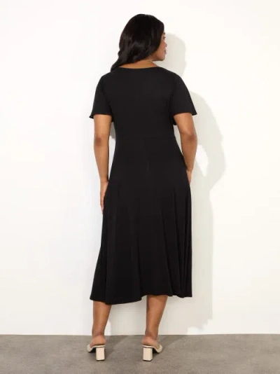 Live Unlimited Ditsy Jersey Flutter Sleeve  Wrap Dress In Black