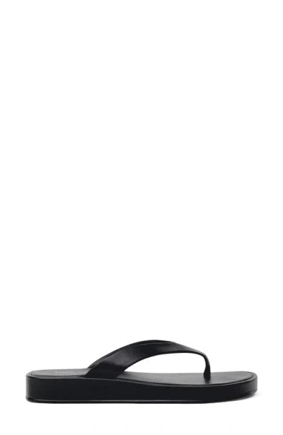 Mango Leather Platform Wedge Flip Flop In Black