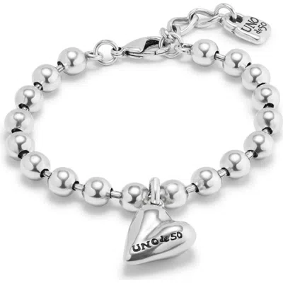 Unode50 Sterling Silver-plated Beaded Bracelet With A Heart Charm In Silver
