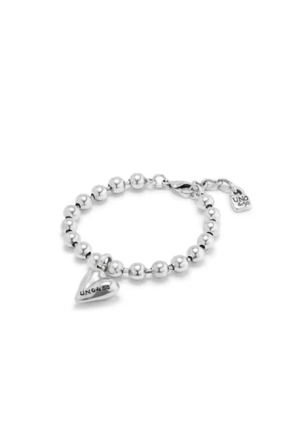 Unode50 Sterling Silver-plated Beaded Bracelet With A Heart Charm In Silver