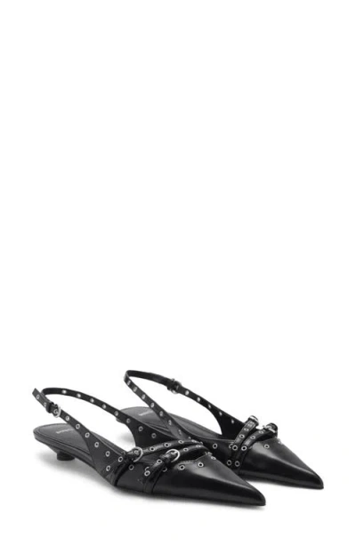 Mango Grommet Pointed Toe Slingback Pump In Black