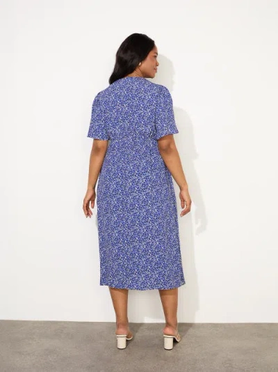 Live Unlimited Blue Ditsy Angel Sleeve Midi Dress In Blue