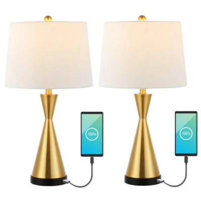 Jonathan Y Colton 26" Classic French Country Iron Led Table Lamp With Usb Charging Port In Brass Gold