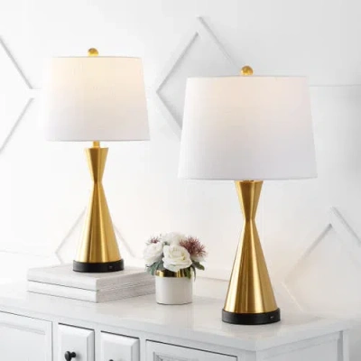 Jonathan Y Colton 26" Classic French Country Iron Led Table Lamp With Usb Charging Port In Brass Gold