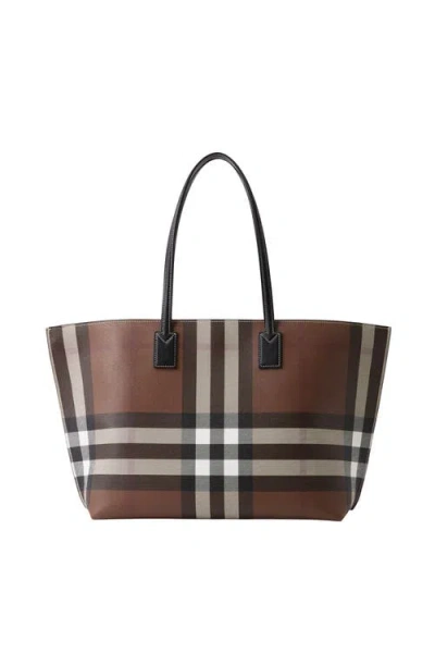 Shop Burberry Medium Check Tote In Dark Birch Brown
