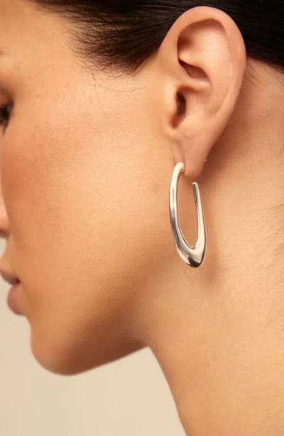 Unode50 Sterling Silver-plated Oval Hoop Earrings In Silver