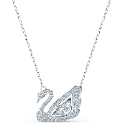 Swarovski Silver-tone Dancing Swan Crystal Pendant Necklace, 15" + 2" Extender In White/silver