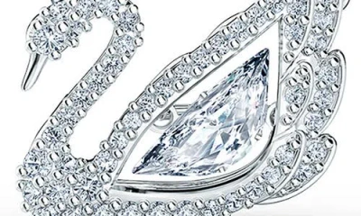 Swarovski Silver-tone Dancing Swan Crystal Pendant Necklace, 15" + 2" Extender In White/silver