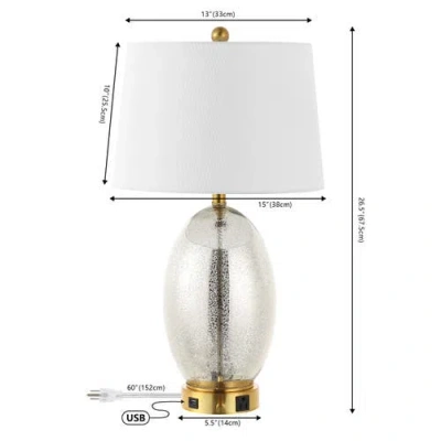 Jonathan Y Reese 26.5" 1-outlet Contemporary Style Iron/glass Led Table Lamp With Usb Charging Port, Silver/bra In Silver/brass Gold