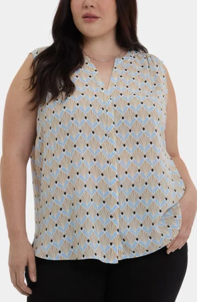 Nydj Print Pleat Back Sleeveless Split Neck Blouse In Cabo Punta