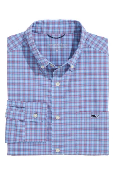 Vineyard Vines Cobia Check Featherweight Performance Button-down Shirt In Crystalblue