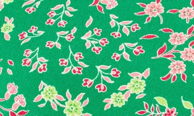 Cece Floral Print Puff Sleeve Stretch Cotton Top In Green