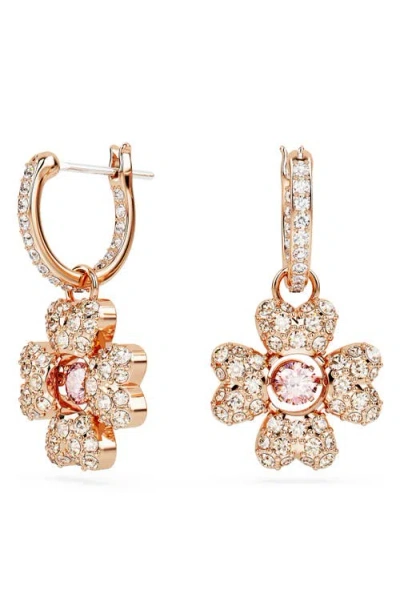 Swarovski Women's Idyllia Rose Goldtone & Crystal Clover Drop Earrings In White/rose Gold