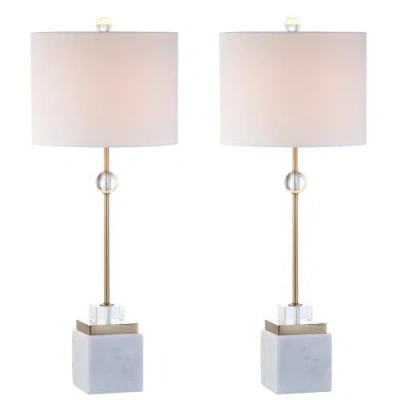 Jonathan Y Designs Set Of 2 Dawson 30in Marble & Crystal Table Lamps In White/brass Gold