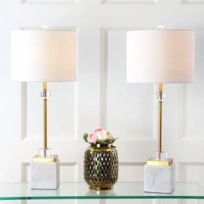 Jonathan Y Designs Set Of 2 Dawson 30in Marble & Crystal Table Lamps In White/brass Gold