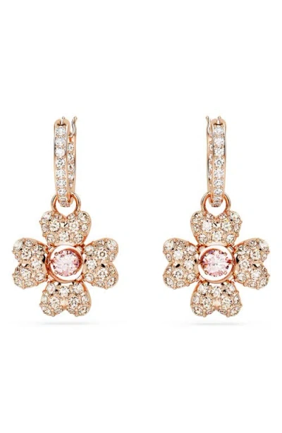 Swarovski Women's Idyllia Rose Goldtone & Crystal Clover Drop Earrings In White/rose Gold