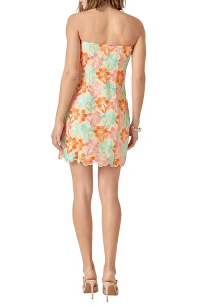 Endless Rose Floral Lace Strapless Minidress In Orange Multi Color