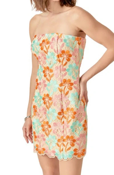 Endless Rose Floral Lace Strapless Minidress In Orange Multi Color