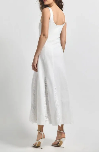 Derek Lam 10 Crosby Maeleyse Mixed Media Lace Detail Godet Pleat Stretch Cotton Midi Dress In Soft White