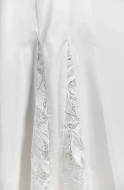 Derek Lam 10 Crosby Maeleyse Mixed Media Lace Detail Godet Pleat Stretch Cotton Midi Dress In Soft White