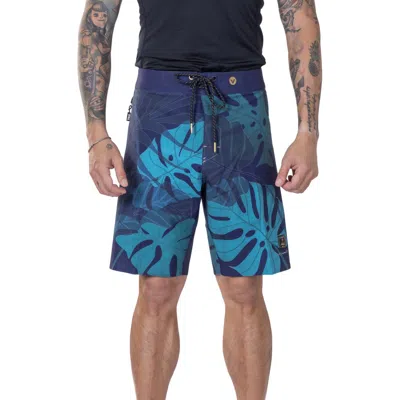 Vast Jungle Jims Leaf Print Gold Series Board Shorts In Navy Multi