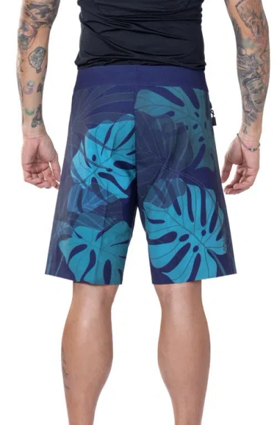 Vast Jungle Jims Leaf Print Gold Series Board Shorts In Navy Multi