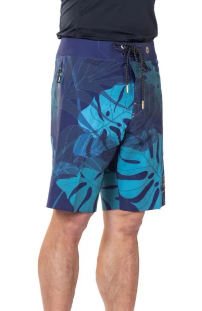 Vast Jungle Jims Leaf Print Gold Series Board Shorts In Navy Multi