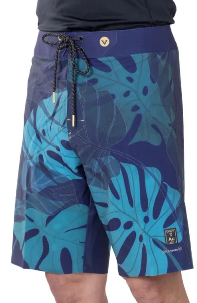 Vast Jungle Jims Leaf Print Gold Series Board Shorts In Navy Multi