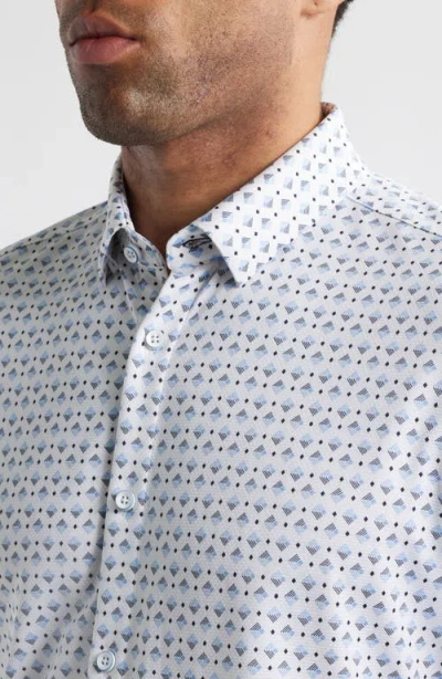 Mizzen + Main Mizzen+main Halyard Trim Fit Geo Print Short Sleeve Performance Button-up Shirt In Navy Layered Diamond