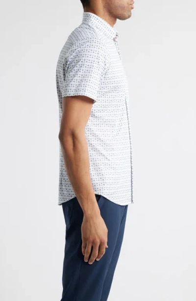 Mizzen + Main Mizzen+main Halyard Trim Fit Geo Print Short Sleeve Performance Button-up Shirt In Navy Layered Diamond