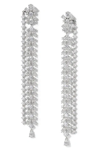 Nadri Starlet Extra Long Linear Drop Earrings In Rhodium