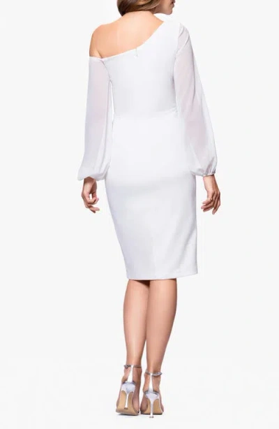 Betsy & Adam Sheer Sleeve One-shoulder Scuba Crepe Cocktail Dress In Ivory