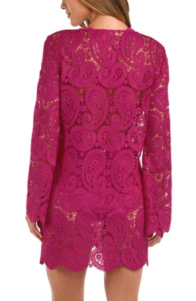 L'agence Ansley Paisley Long Sleeve Cover-up Dress In Fuchsia